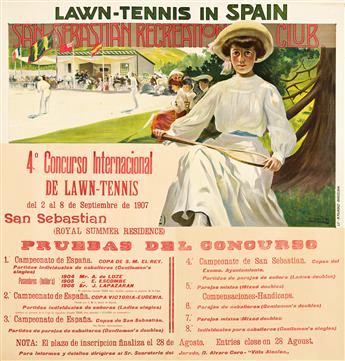 DESIGNER UNKNOWN. LAWN - TENNIS IN SPAIN / SAN SEBASTIAN RECREATION CLUB. 1907. 54¼x39½ inches, 137¾x100¼ cm. Bouquet & Barry, Paris.            